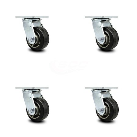 4 Inch Rubber On Aluminum Wheel Swivel Caster Set With Roller Bearings SCC